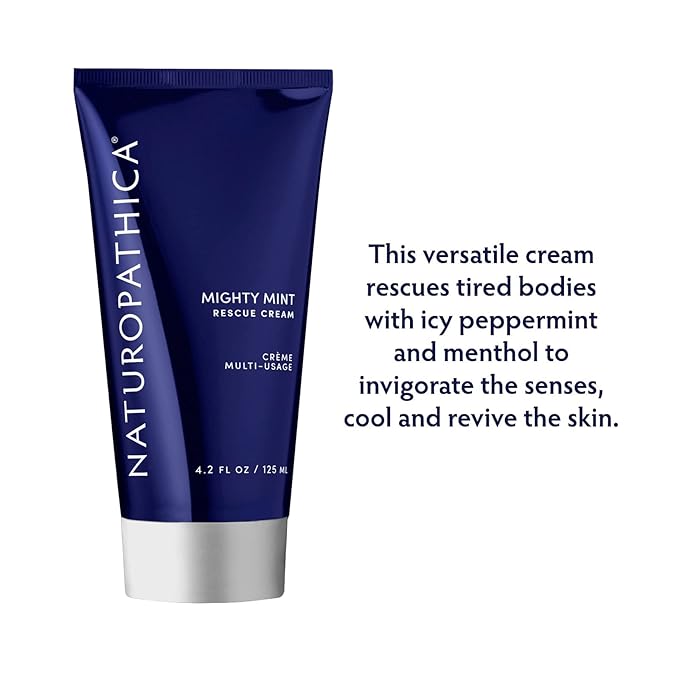 Naturopathica Mighty Mint Rescue Cream, Moisturizing Body Lotion with Peppermint & Menthol to Cool & Revive Skin, Soothing Relief for Sore Muscles, 4.2 fl oz-Velvo Beauty