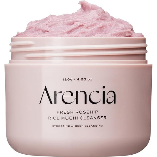 Rosehip Brightening Rice Mochi Face Cleanser & Daily Scrub - Moisturizing, Exfoliating & Deep-Cleansing - All Skin Types with Rice Powder & Rice Water (4.23oz)-Velvo Beauty