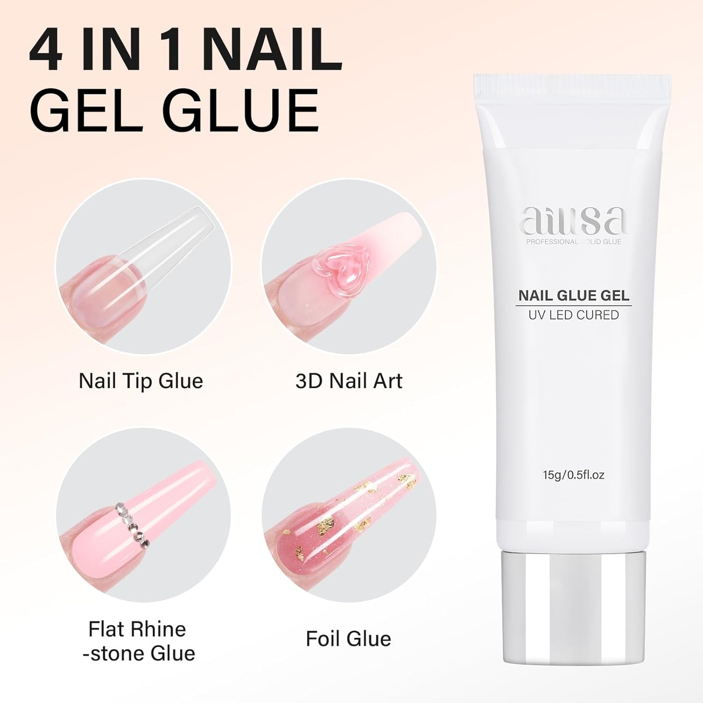 AILLSA Solid Gel Nail Glue for Nail Tips Super Strong Gel Glues Professional Fake Acrylic Soft Nails Glue U V Lamp Curing Needed - Long Lasting 15g / 0.5fl.oz-Velvo Beauty