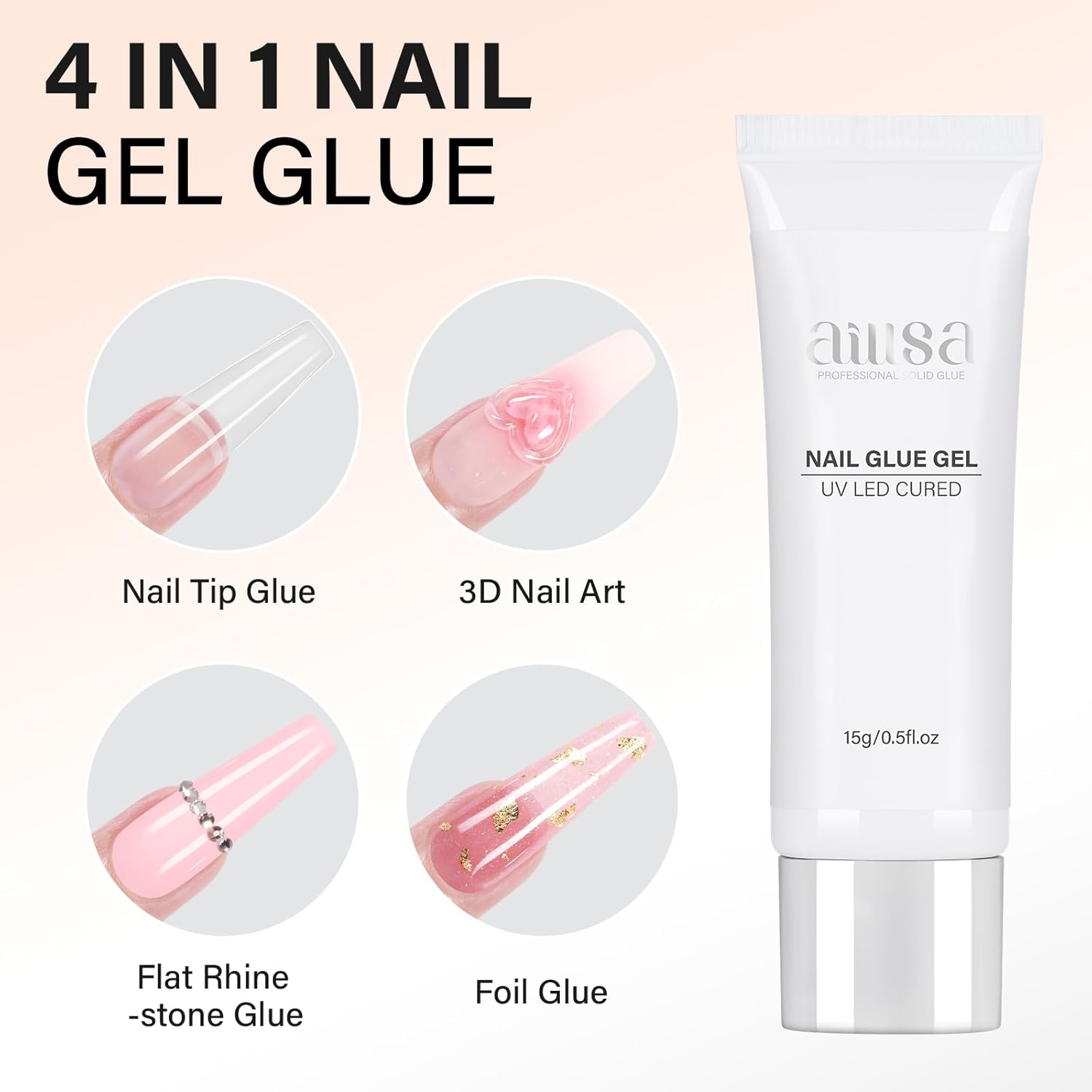 AILLSA Solid Gel Nail Glue for Nail Tips Super Strong Gel Glues Professional Fake Acrylic Soft Nails Glue U V Lamp Curing Needed - Long Lasting 15g / 0.5fl.oz-Velvo Beauty