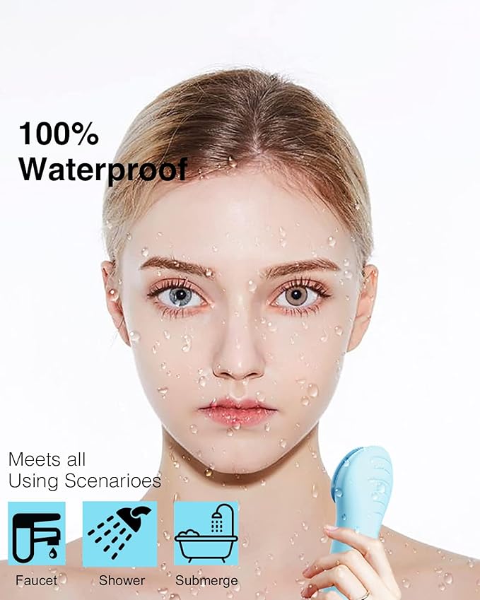 NågraCoola Electric Facial Cleansing Brush - Waterproof and Rechargeable, Exfoliates, Cleanses and Massages Skin - Light Blue-Velvo Beauty