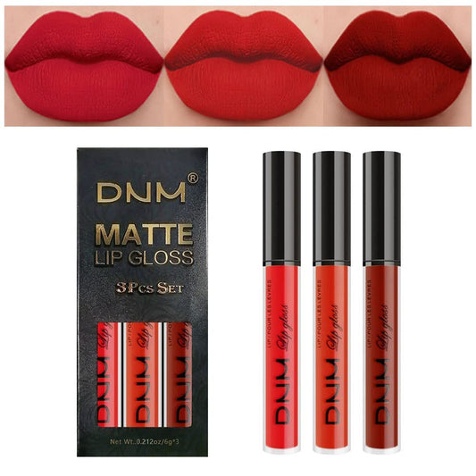 evpct 3Pcs Dark Ruby Fire Red Matte Liquid Lipstick Lip Stain Lipgloss sets for Women 24 Hour Red Matte Lipstick Long Lasting Smudge Proof-Velvo Beauty