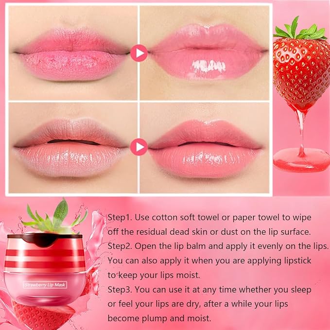 2PCS Strawberry Pot Lip Balm with Brush,Lip Exfoliating Balm Sleeping Lip Mask,Hydrating Prevention Dry and Cracked Lip Scrubs Exfoliato Lip Sleeping Mask Reduces Lip Lines Lip Care Products-Velvo Beauty
