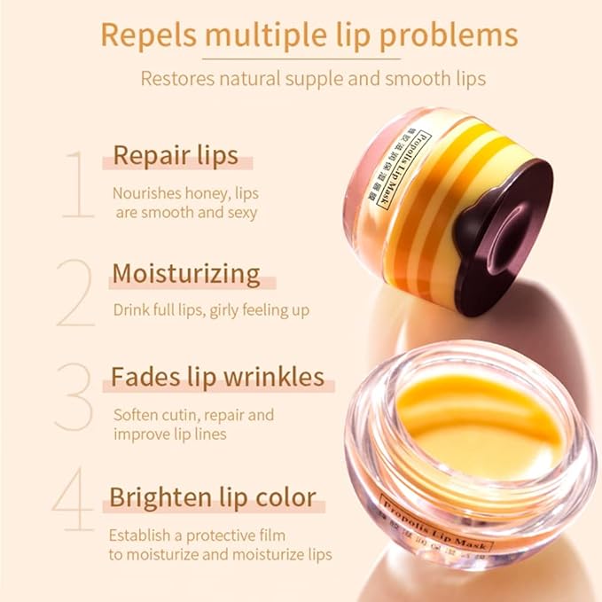 Lip Balm Honey Pot, Propolis Moisturizing Lip Mask Overnight, Hydrating Prevention Dry and Cracked Lip Scrubs Exfoliator Lip Sleeping Mask-Velvo Beauty