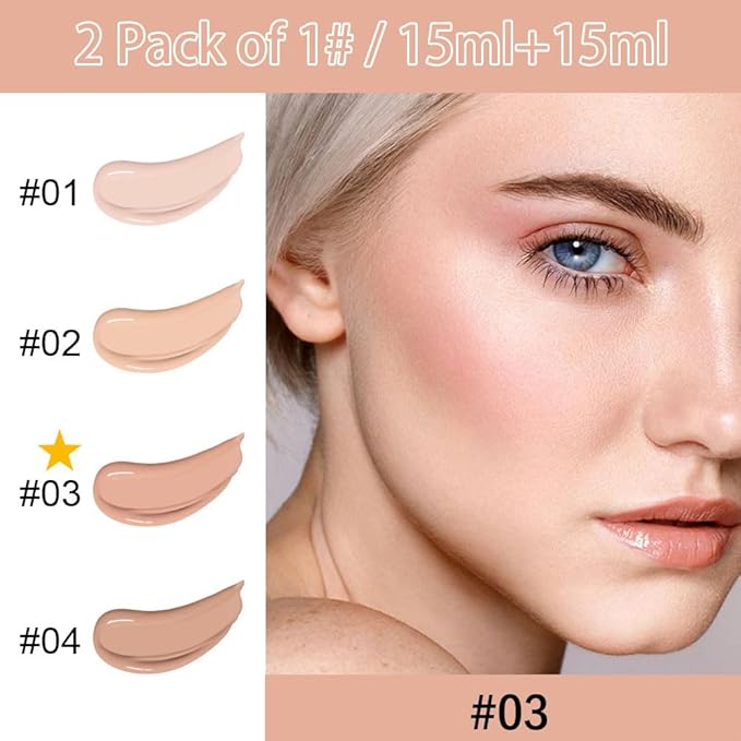 2 Pack Liquid Foundation Cream with Foundation Brush for Face Makeup,Durable Full Coverage Matte Concealer Make Up,Oil Control & Waterproof Base Primer -1 Fl.Oz (#03)-Velvo Beauty