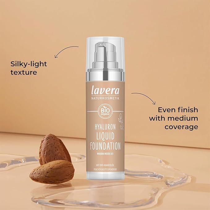 lavera Hyaluron Liquid Foundation - Warm Nude 03 - Foundation Make Up with Hyaluron & Almond Oil for a Flawless Complexion - Face Make Up - PETA Certified - Vegan - Made in Germany - 1 Fl Oz-Velvo Beauty