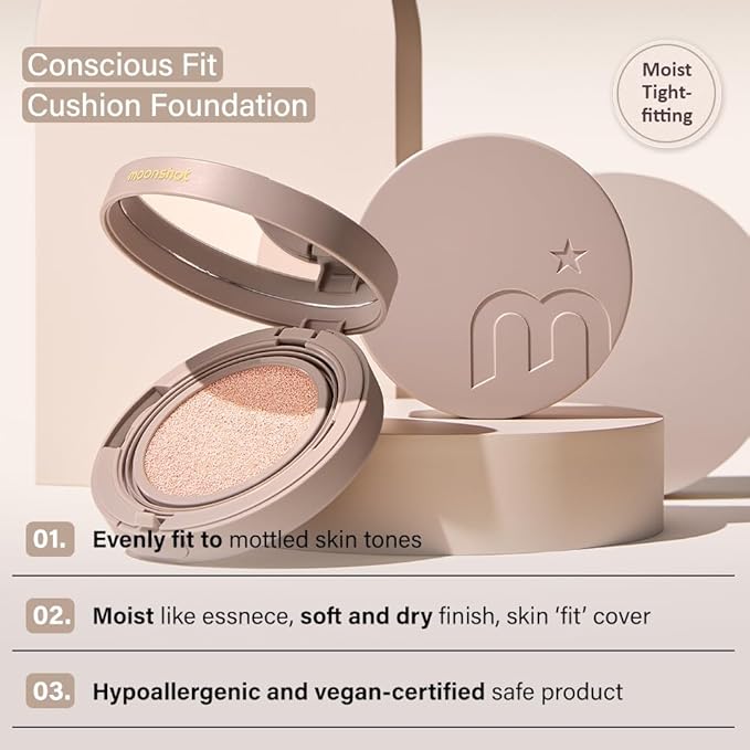 MOONSHOT KOREA Matte Fit Cushion Foundation Full Coverage Matte Finish, Breathable Makeup for Face, Long Lasting, Lightweight K-BEAUTY (23N Cosmic Beige, Matte Fit Cushion)-Velvo Beauty