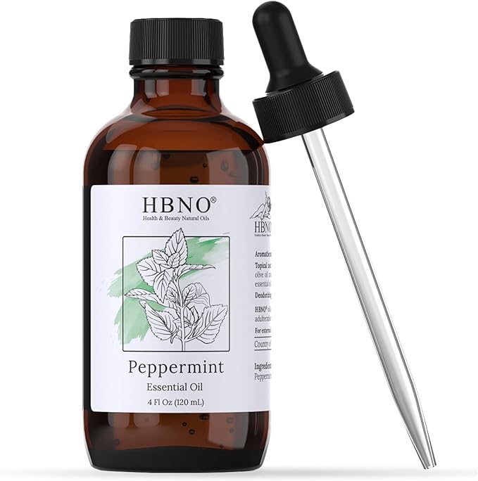 HBNO California Bottled Peppermint Essential Oil 4 fl oz (120ml) - Premium Grade Natural Peppermint Oil for Hair, Skin & Scalp Care - Ideal for Masage, Diffusers & Aromatherapy - with Glass Dropper-Velvo Beauty