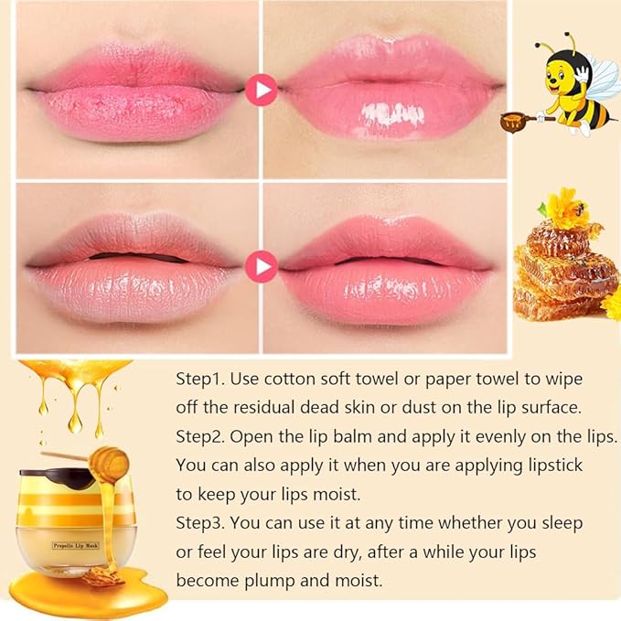 2PCS Bee Lip Balm Honey Pot,Honey Lip Mask Propolis Moisturizing Lip Balm with Stick,Propolis Moisturizing Honey Lip Balm,Hydrating & Prevention Dry and Cracked Lip,Lip Care Skin Care Products-Velvo Beauty