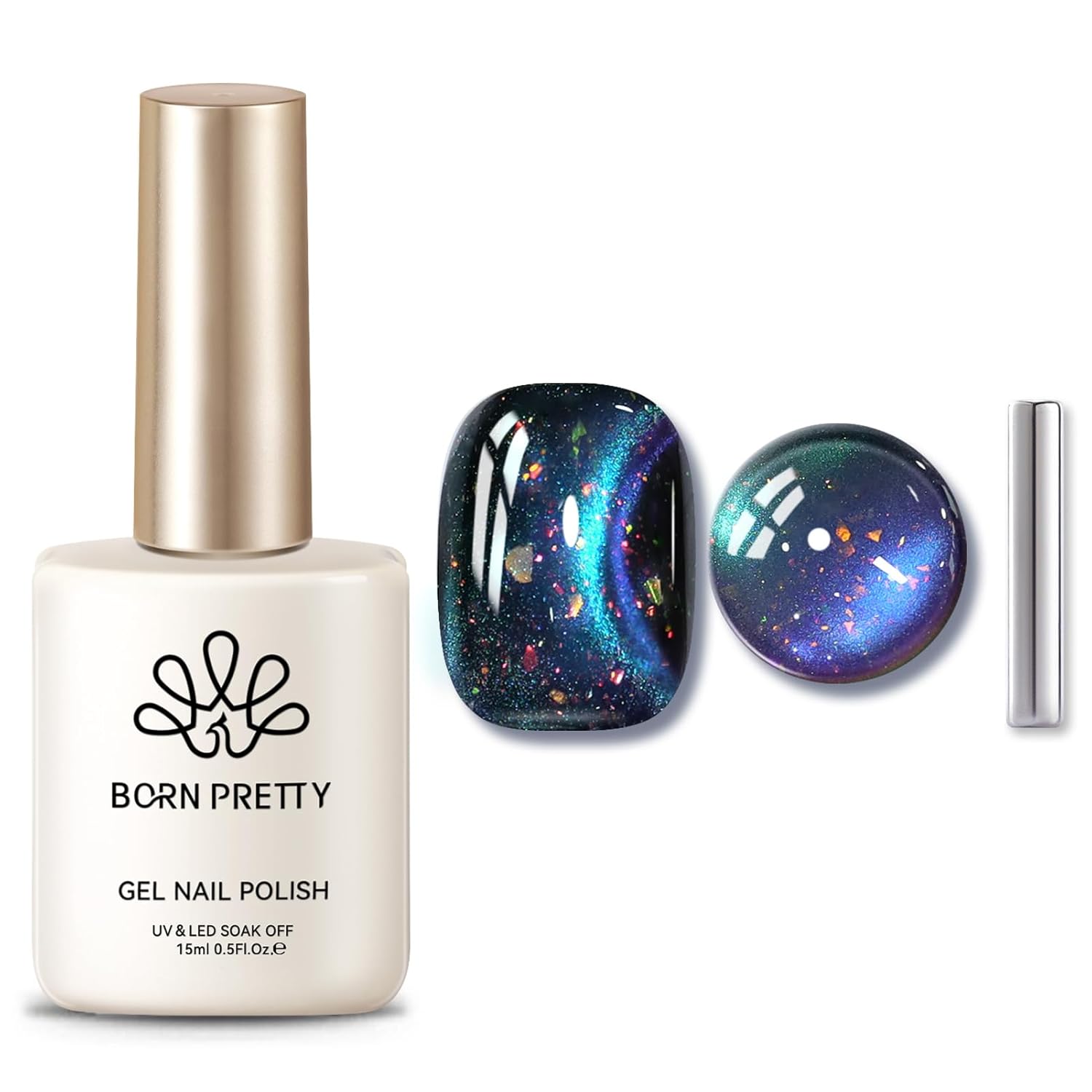 Born Pretty Cat Magnetic Eye Gel Nail Polish, Blue Starry Sky Glitter Cat Magnetic Gel Nail Polish, Holographic Magnetic Nail Polish for Nail Art Manicure Salon DIY at Home 15ML-Velvo Beauty