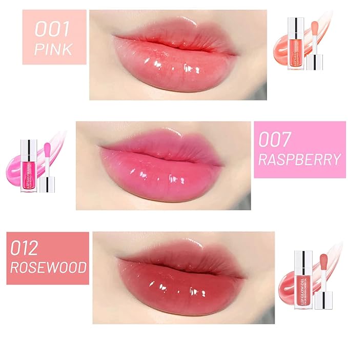 Plumping Lip Oil, Hydrating Lip Glow Oil Cherry, Plumper Lip Gloss Oil Set Clear, Lip Oil Tinted for Lip Care and Dry Lips, Long Lasting Nourishing Lip Glow Oil,Lip Plumper Gloss(001 PINK)-Velvo Beauty
