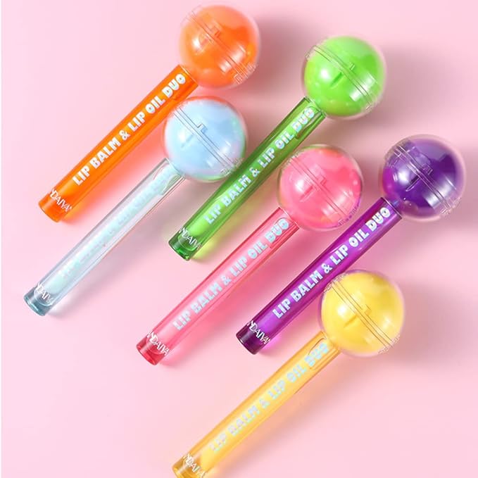 Tinted Lip Balm Lollipop Lip Gloss, Magic pH Color Changing Pink Lipstick & Vitamin E Clear Lip Oil Combo, Hydrating Plumping Lip Care Product for Girls (Green)-Velvo Beauty