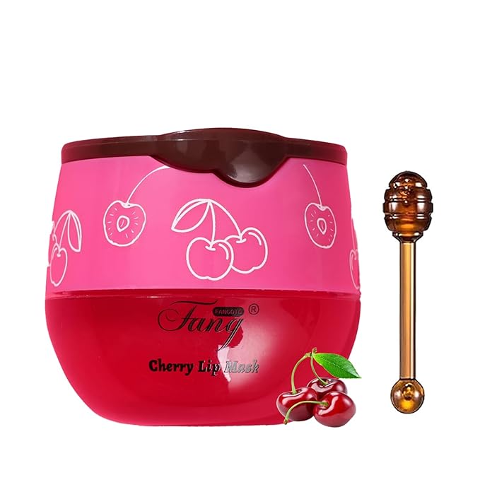 1 PCS Bee Lip Balm Lip Mask Honey Pot, Cherry Moisturizing Sleeping Lip Mask Overnight with Sticks, Lip Balm Honey Pot Lip Balm Hydrating Prevention Dry and Crack Lip Scrubs Exfoliator-Velvo Beauty