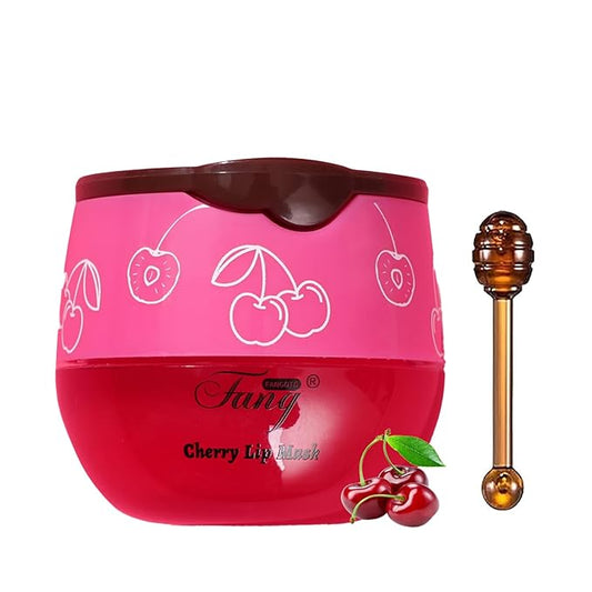 1 PCS Bee Lip Balm Lip Mask Honey Pot, Cherry Moisturizing Sleeping Lip Mask Overnight with Sticks, Lip Balm Honey Pot Lip Balm Hydrating Prevention Dry and Crack Lip Scrubs Exfoliator-Velvo Beauty