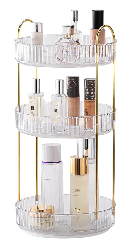 Vanity Organizer - 360 Rotating Countertop, High-Capacity Skincare & Cosmetics Organizer (3 Tiers, Clear)-Velvo Beauty