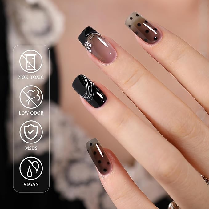 Double Rhythm 0.5Oz Translucent Gel Polish Sheer Neutral Natural Light Milky Same Color Same Bottle 15ML Jelly Gel Polish Nail Art DIY at Home (Black-A1366)-Velvo Beauty