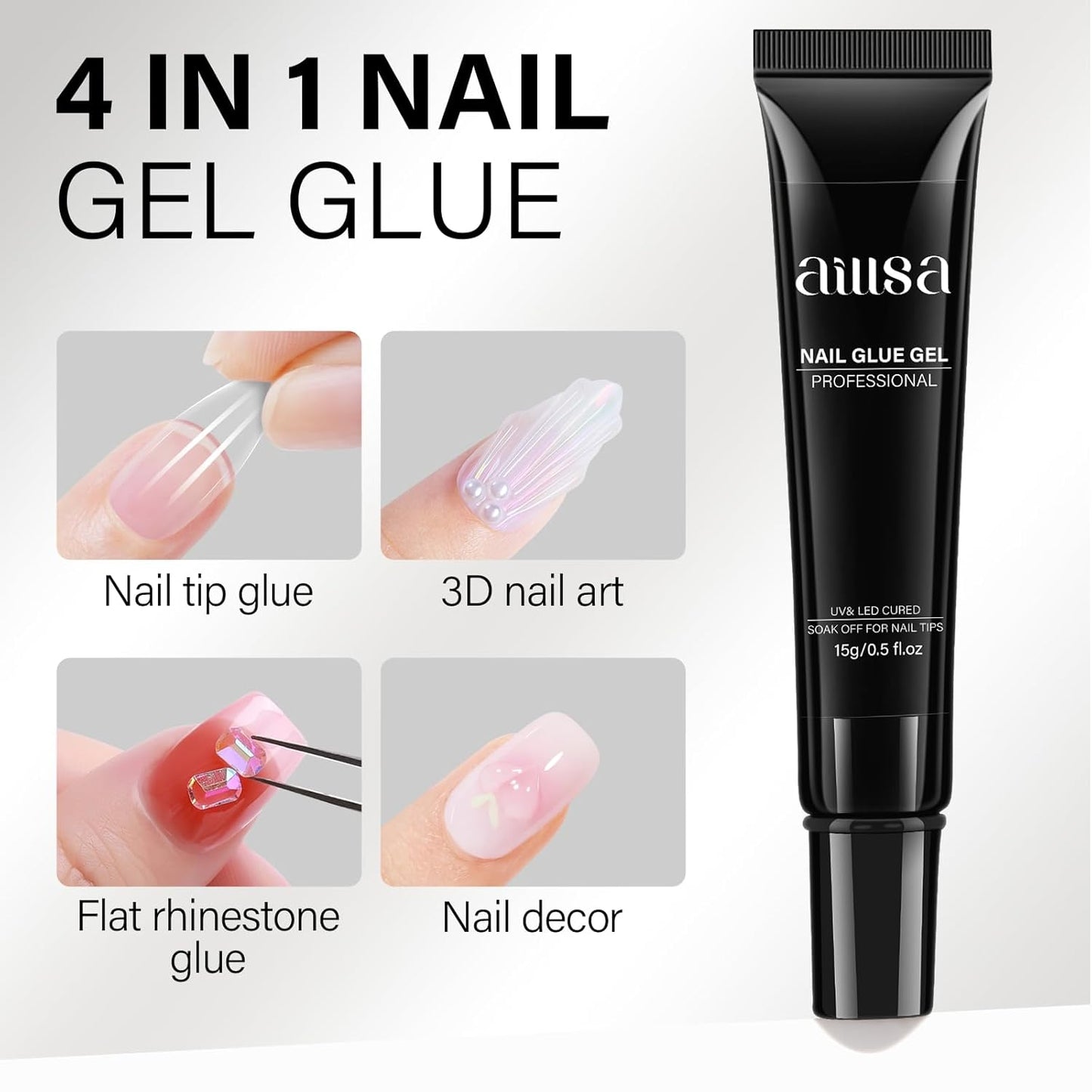 AILLSA Nail Gel Glue 2PCS Lamp Curing Needed Super Strong Nails Tip Glues Semi-Solid Professional False Gel Nail Glue for Acrylic Nail Tips Press on Nails-Velvo Beauty