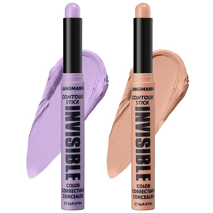 LANGMANNI Multi-Use Face Contour Stick,Highlighter & Concealer Stick, Combo Use For Correcting Color Balancing (#03+#04 Lavender+Dark Peach)-Velvo Beauty