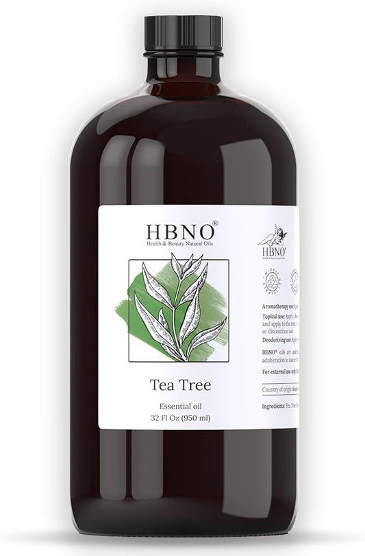 HBNO Tea Tree Oil - Huge 32 oz (950ml) Large Size - Ideal for Diffusers, Cleaning Agents, Deodorizers, and Flavoring Agents.-Velvo Beauty