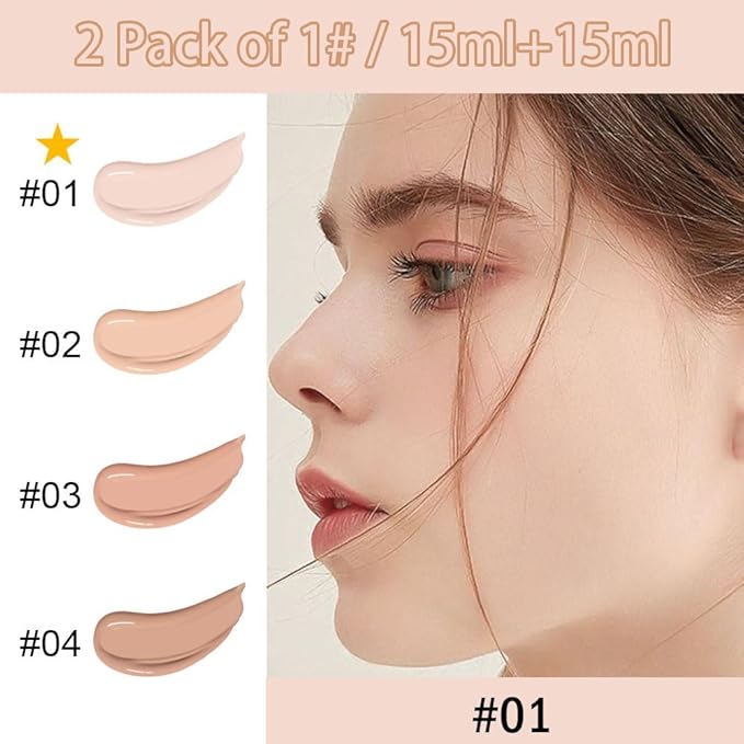 2 Pack Liquid Foundation Cream with Foundation Brush for Face Makeup,Durable Full Coverage Matte Concealer Make Up,Oil Control & Waterproof Base Primer -1 Fl.Oz (#01)-Velvo Beauty