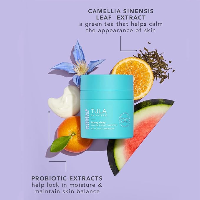 TULA Skin Care Beauty Sleep Overnight Repair Treatment - Anti-Aging, Night Cream, Contains Natural Peptides, AHAs, Retinol, Vitamin C to Reduce the Appearance of Lines and Dull Tone, 1.7 oz.-Velvo Beauty