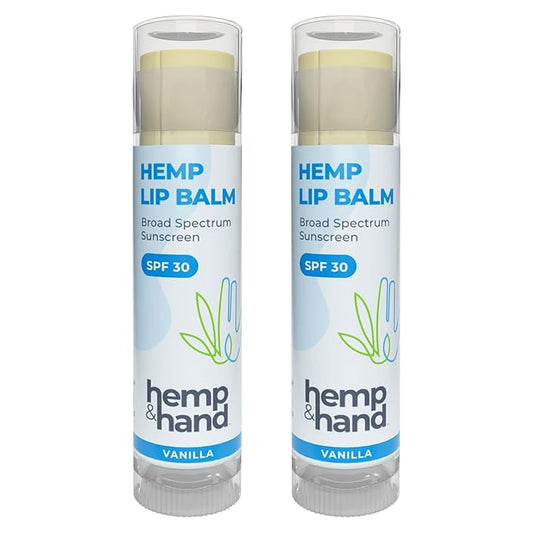 Organic Vanilla Hemp Lip Balm with Beeswax, Coconut Oil and Vitamin E - SPF 30 (2-Pack) - by Hemp and Hand-Velvo Beauty