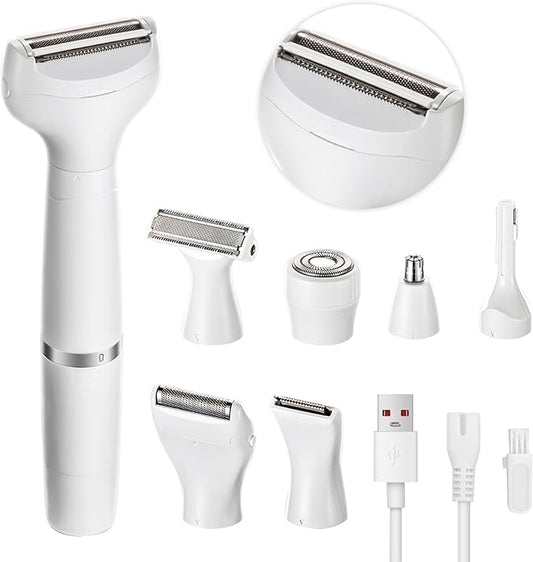 7-in-1 Electric Razor for Women - Painless Facial Hair Removal & Bikini Trimmer, Nose Eyebrow Pubic Hair Shaver with Replaceable Razors, Waterproof Women's Grooming Kit & Electric Shaver-Velvo Beauty