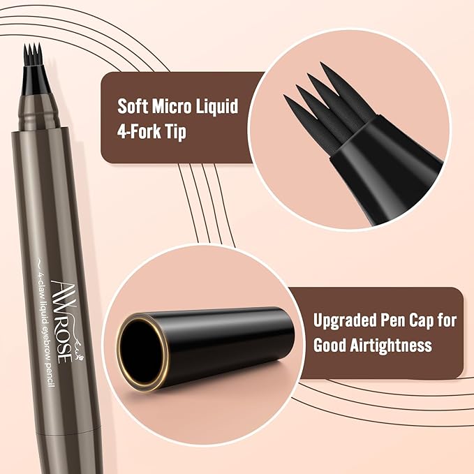 AWROSE Eyebrow Pencil, 3D Waterproof Microblading Eyebrow Pen 4 Fork Tip Tattoo Pencil, Precise Natural Brow Magic Eyebrow Pencil with Hair Like Strokes, 4 Points Multi-Used Eye Brow Pencils for Women-Velvo Beauty