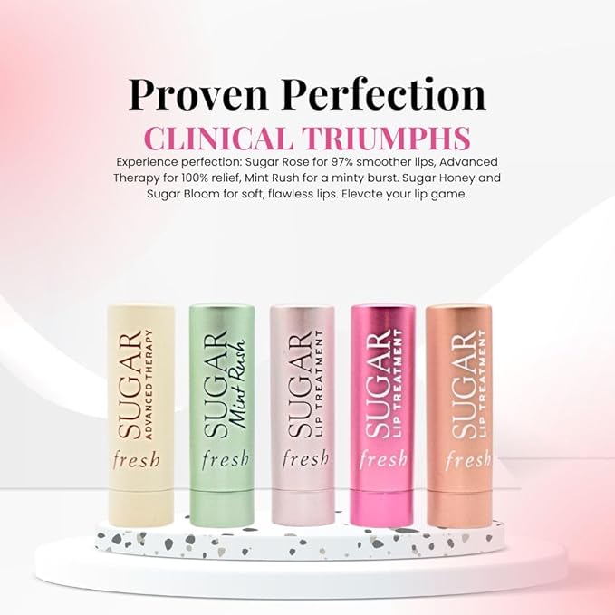 Fresh Color & Care Lip Collection Holiday Gift Set:: Tinted Lip Balms in Sugar Rosé, Honey, Bloom, Sugar Advanced Therapy, Mint Rush Lip Treatment-Velvo Beauty