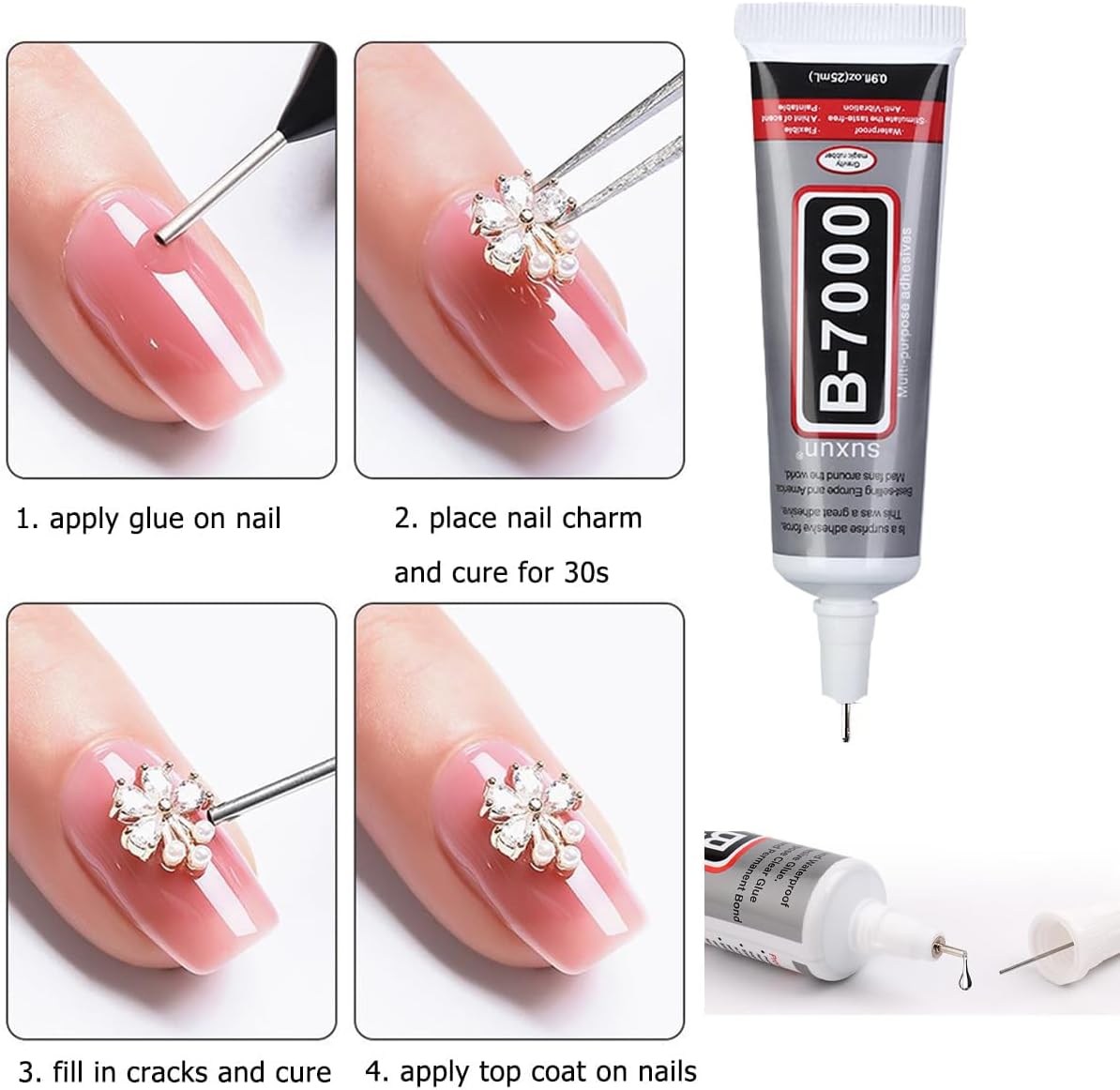 Black and Brown Rhinestones with Glue(S8-S30) for Bedazzling,2mm-6mm Non-Hotfix Flatback Nail Gems Beads with B7000, Resin Nail GemsStones Diamond Kit for Bedazzle Crafting, Nails DIY Art Decoration-Velvo Beauty