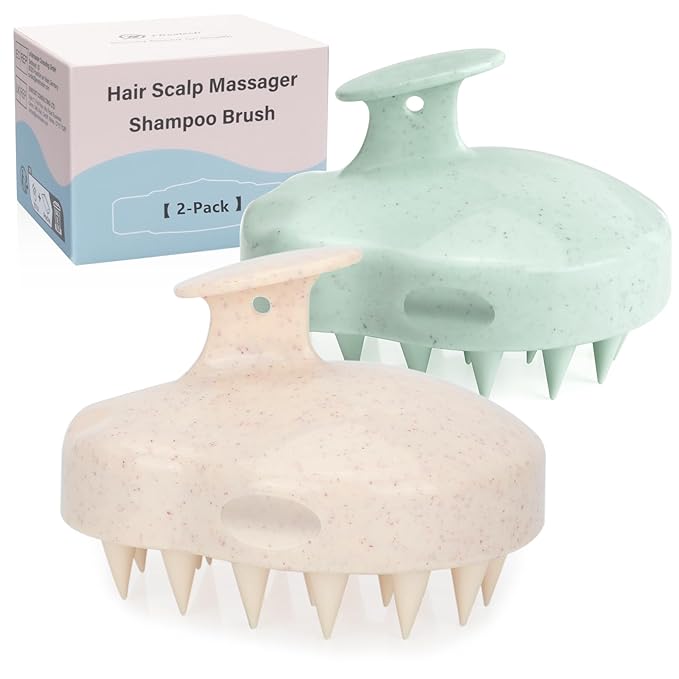 FREATECH 2-Pack Wheat Straw Hair Scalp Massager Shampoo Brush with Silicone Bristles for Hair Growth and Dandruff, Scalp Scrubber Head Exfoliator for Wet & Dry Use, Women Men Kids-Velvo Beauty