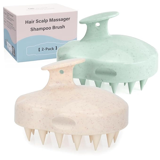 FREATECH 2-Pack Wheat Straw Hair Scalp Massager Shampoo Brush with Silicone Bristles for Hair Growth and Dandruff, Scalp Scrubber Head Exfoliator for Wet & Dry Use, Women Men Kids-Velvo Beauty