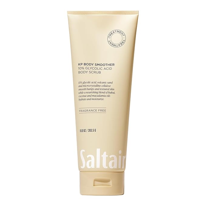 Saltair KP Body Scrub. 10% Glycolic Acid Treatment with Volcanic Sand and Plant Moisturizers. Fragrance-Free Physical Chemical Exfoliator. Exfoliating Body Scrubber for Rough Bumpy Skin, 10oz.-Velvo Beauty