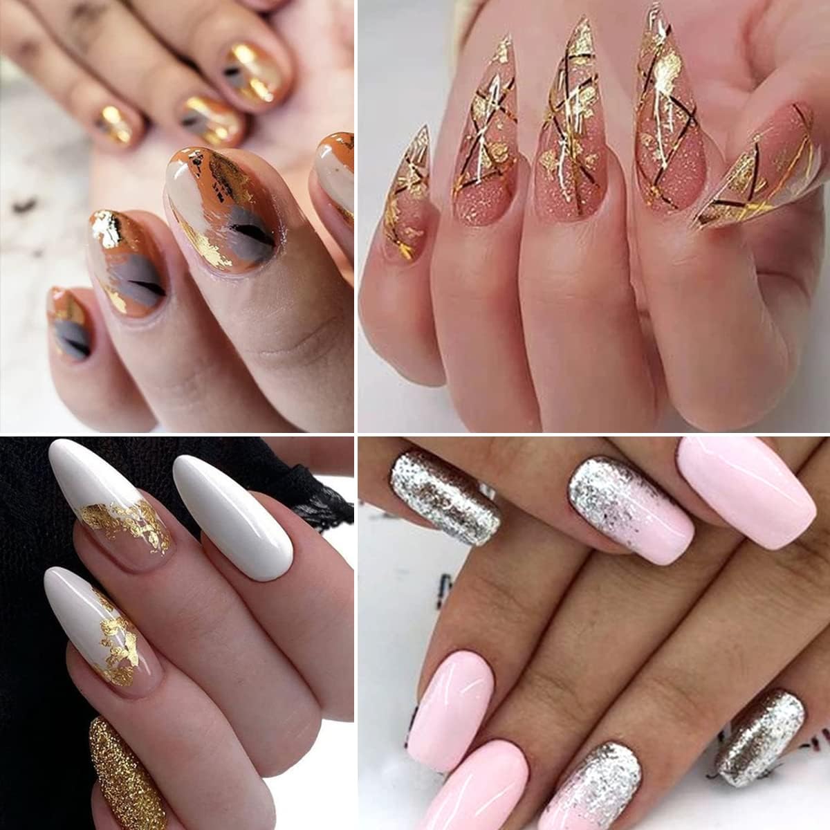 Holographic Nail Foil Flakes 3D Sparkly Aluminum Foil Glitter Sequins Nail Art Supplies Gold Silver Nail Art Foil Glitter Paillettes Line Strip Nail Glitter Flakes for Acrylic Nails Design (6 Grids)-Velvo Beauty