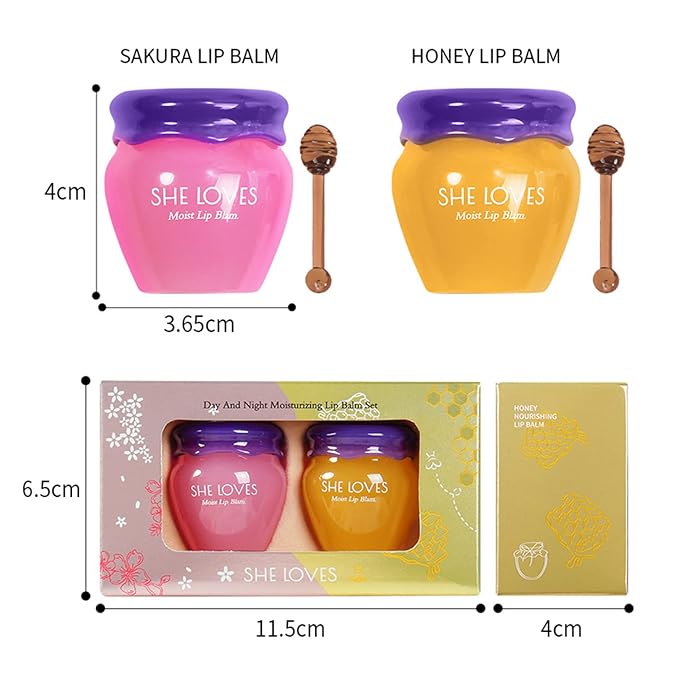 2PCS Honey Pot Lip Balm, Lip Balm Honey Pot with Brush, Cherry Blossom Lip Balm for Dry Cracked Lips, Lip Scrubs Exfoliator & Moisturizer, Hydrating Lip Sleeping Mask-Velvo Beauty