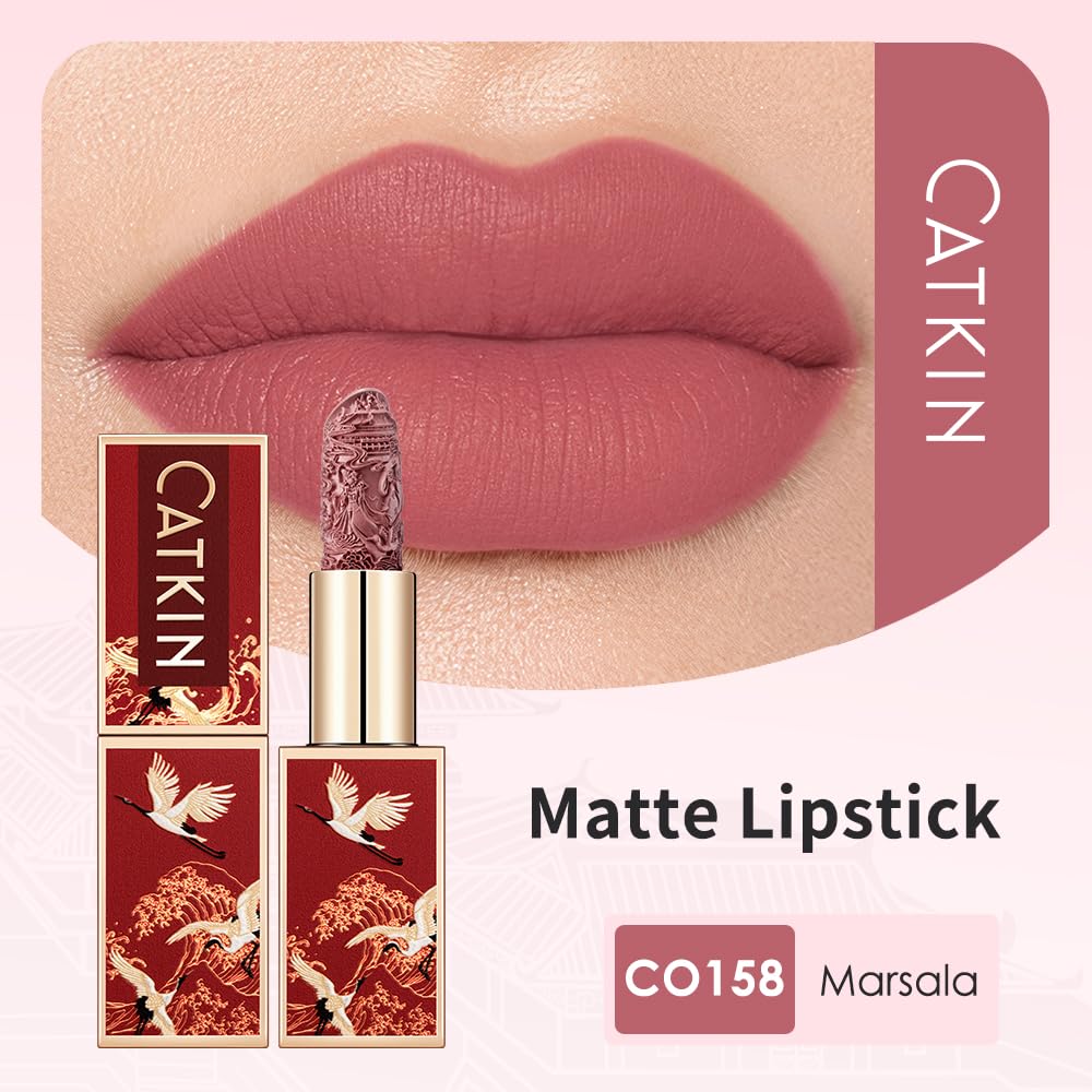 Catkin Semi-Matte Lipstick Hydrating High Impact Color Infused with Vitamin E and Avocado Oil Smooth Soft Texture Long Lasting Matte Finish 158-Velvo Beauty