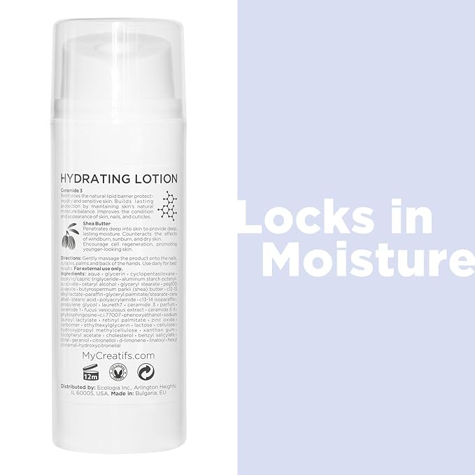 Hydrating Lotion for Dry Hands, Nails, and Cuticles, 3.4 fl. oz., Daily Moisturizing Skincare for Soft, Sensitive Skin with Shea Butter and Ceramides-Velvo Beauty