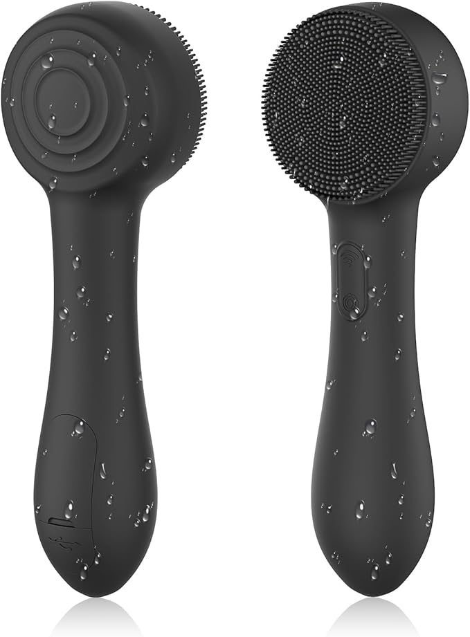 Facial Cleansing Brush Silicone Face Scrubber Waterproof Rechargeable Exfoliator Massage Device for Men & Women, Deep Pore Cleansing, Exfoliating, Removing Blackhead Electric Face Scrub Brush (Black)-Velvo Beauty
