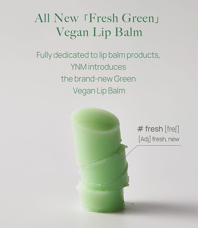 YNM Fresh Green Lip Balm 4g, Certified Vegan, Non-Sticky Sleep Lip Mask, k-beauty, Made in Korea, Irrtation index of 0.000, Super centella complex, Centella asiatica extract-Velvo Beauty