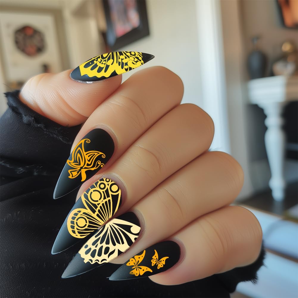 3Pcs Butterfly Nail Stamping Plate Set Floral Ginkgo Maple Leaves Stainless Steel Nail Stamp Templates Clear Silicone Nails Stamping with Stamper Scraper for Manicure Printing-Velvo Beauty