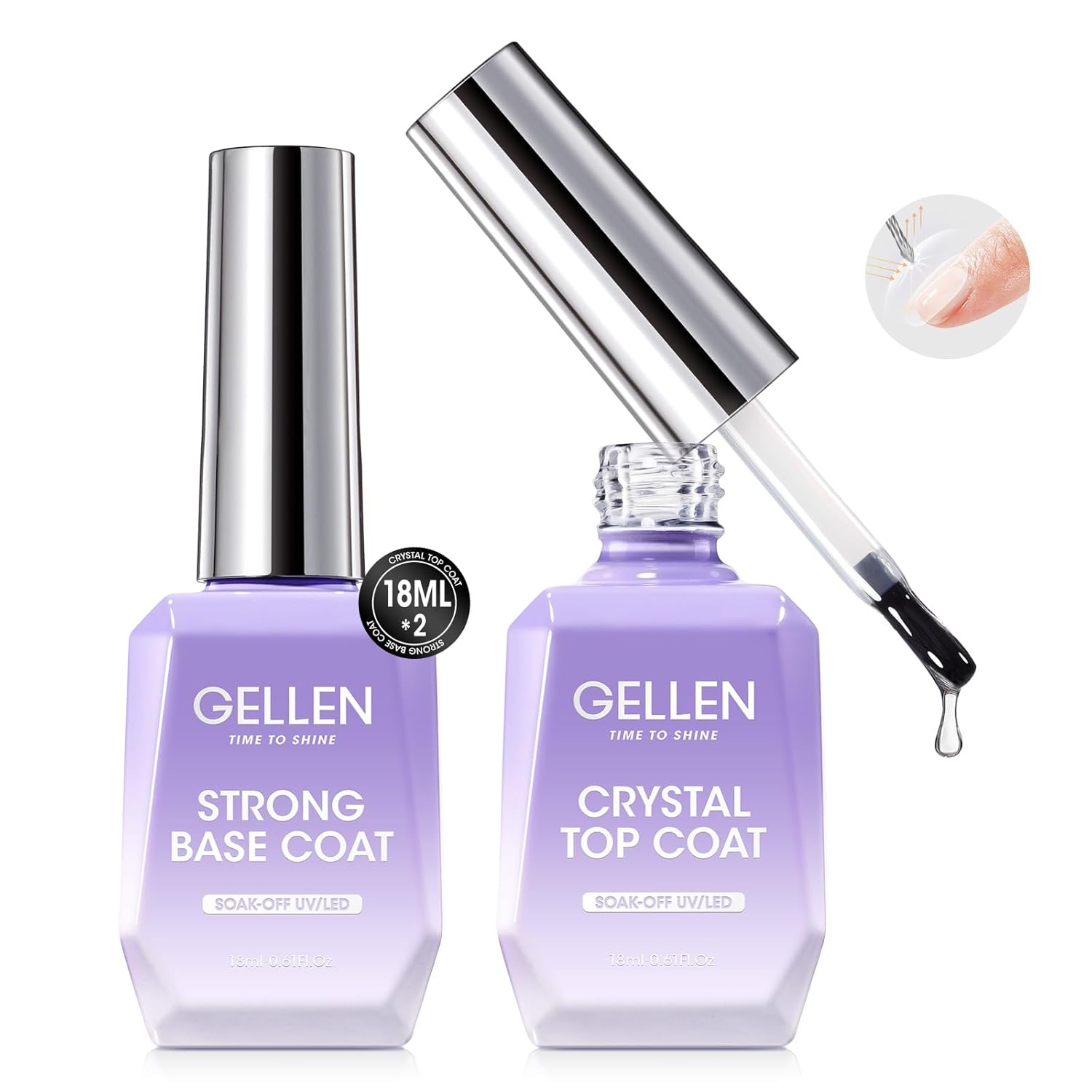 Gellen Crystal Base and Top Coat, 18ml Anti-scratch Nail Polish, Soak Off UV Light Cured Gel Top Coat, Salon Gel Polish-Velvo Beauty
