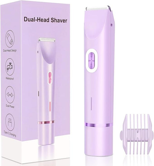 2025 New 2-in-1 Electric Bikini Trimmer for Women - Dual Head Electric Razor,Waterproof Painless Bikini Shaver, Pubic Hair Trimmer for Private Area & Body Hair, Purple-Velvo Beauty