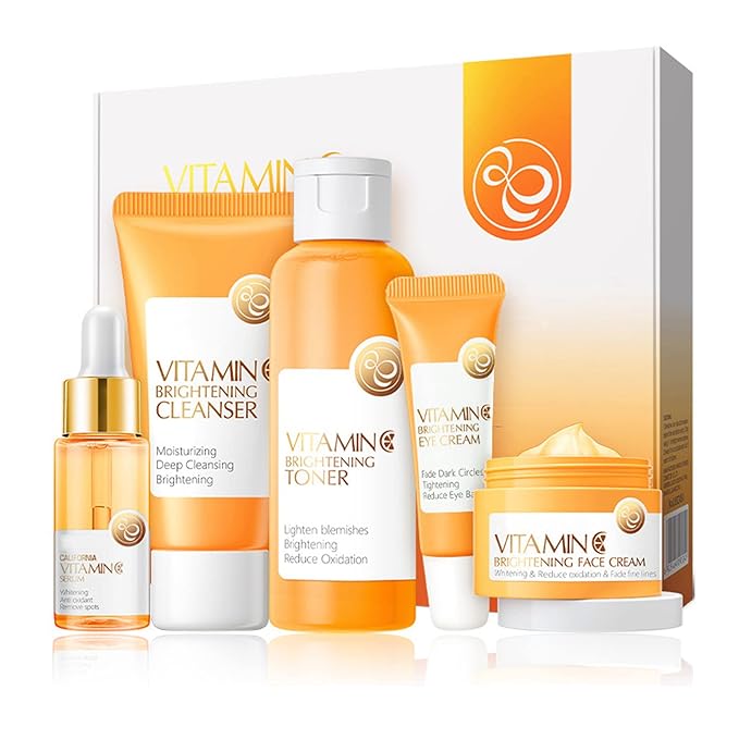 Skin Care Set ,Vitamin C Facial Serum Care Set ,Skin Care Routine Kit -Cleanser, Face Serum, Face Cream,Toner, Eye Cream,Anti- Aging Skin Care Sets & Kits,Women Gift Sets (SetD)-Velvo Beauty