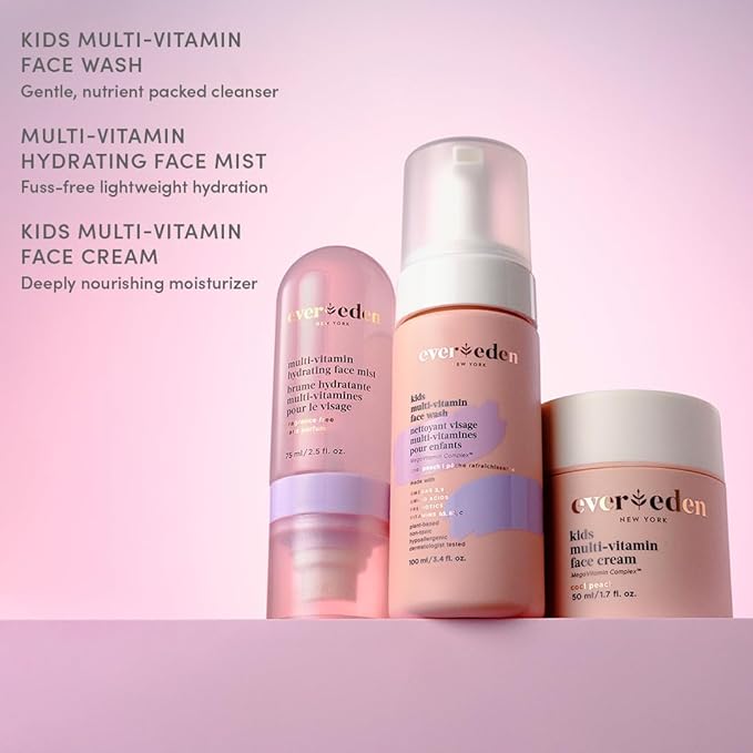 Evereden Kids Multi-Vitamin Hydrating Face Mist | Nourishing Face Spray, Preppy Skincare Essential for Ages 6+ | Clean Formula Safe for Sensitive Skin | Multi-Vitamin Complex, Peach & Mango Juice-Velvo Beauty