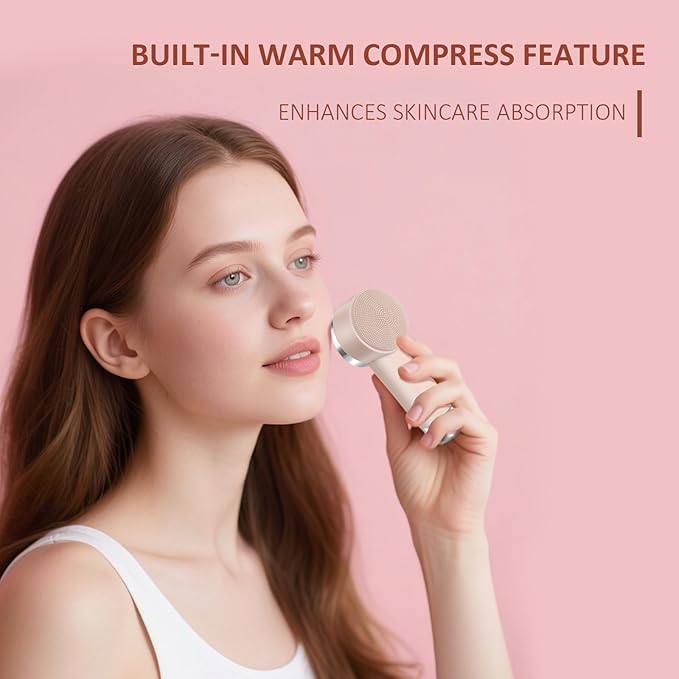 DAROMA Ultra-Soft Silicone Electric Face Scrubber - Rechargeable 2-in-1 Heating & Exfoliating Pore Cleaning Brush | Gentle Facial Cleansing Brush for Deep Cleaning | Facial Exfoliating Tools-Velvo Beauty