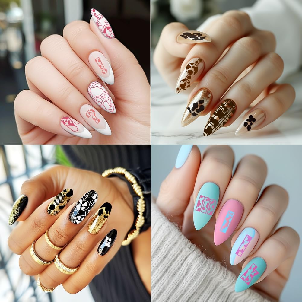 3Pcs Cute Cow Nail Stamping Plate Set Graffiti Spots Animal Heart ShapedStainless Steel Nail Templates Clear Silicone Nails Stamping with Stamper Scraper for Manicure Printing-Velvo Beauty