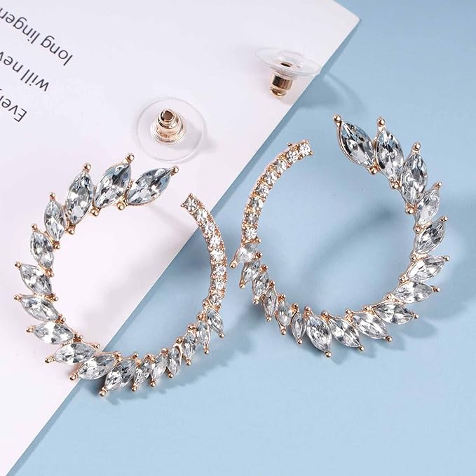 Vintage Rhinestone Hoop Earrings Gold Round Circle Studs Earrings Bright Crystal Earrings Bling Wedding Earrings Jewelry for Women and Girls-Velvo Beauty