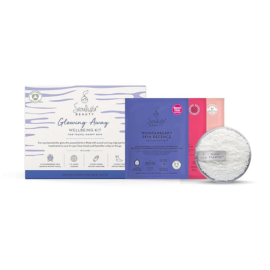 GLOWING AWAY Gifting Bundle | SKIN DEFENCE Sheet Mask | Rosy Toes - Foot Mask Instant Pedciure | Rosy Hands - Hand Mask Instant Manicure| Magic Cleanse™ Eco-friendly Cleansing Tool-Velvo Beauty