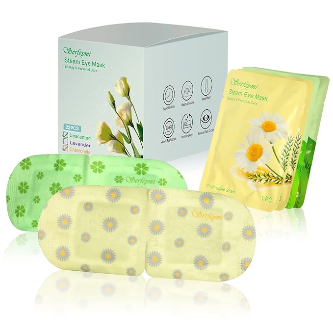 Serfeymi 22 Packs Steam Eye Masks Self Heating Warm Eye Mask, Disposable Eye SPA Heated Eye Mask for Sleeping, Relieve Eye Fatigue, Gifts Mother's Day -Unscented(11PCS)+ Chamomile(11PCS)-Velvo Beauty