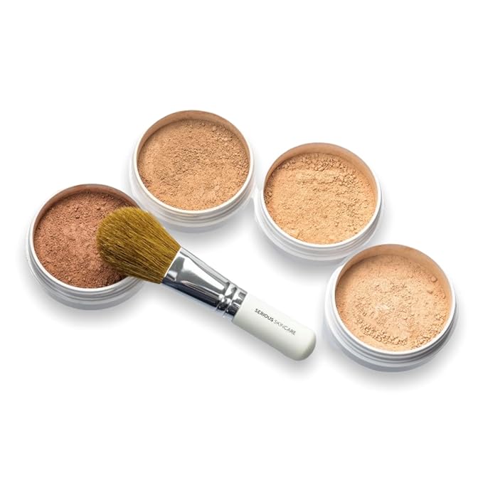 Serious Skincare BELLA ROSE PRO-MINERALS Loose Mineral Powder Makeup Foundation SPF 15 with Goat Hair Application Brush – Sheer to Full Coverage – Luminous Matte Finish – Men and Women - 0.50 oz - Tan-Velvo Beauty